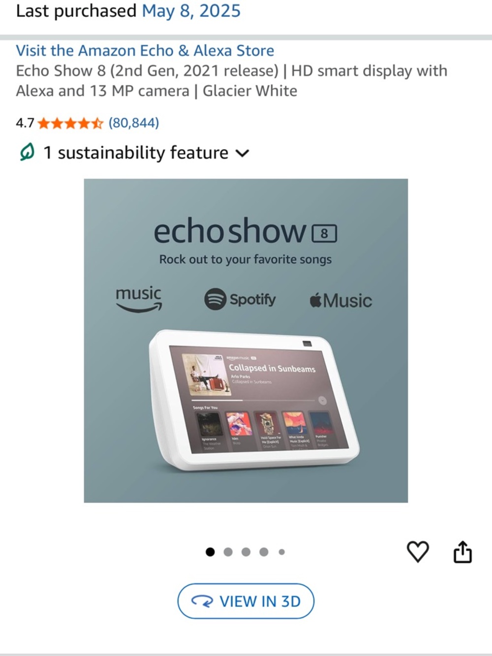 Amazon Echo Show 8 Smart Display - Glacier White